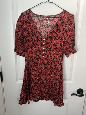 Free People Black Dress with Red Floral Print